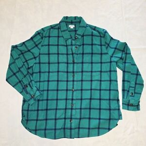 J.Crew Women’s M Green Navy Plaid Heavyweight Flannel Shirt Holiday Cotton